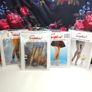 Sophia Fishnet Stockings Lot 5 Pair White Variety Side Seams Back Seams Vintage